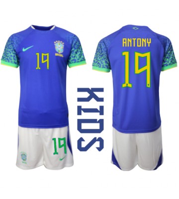 Brasilien Antony #19 Bortaställ Barn VM 2022 Kortärmad (+ Korta byxor)